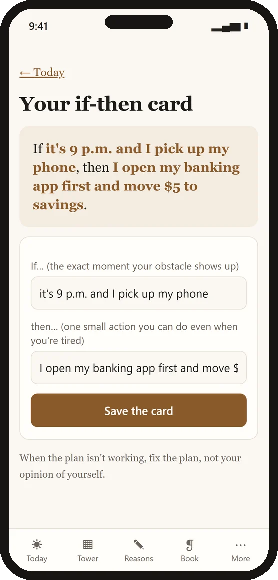 The if-then card in the app